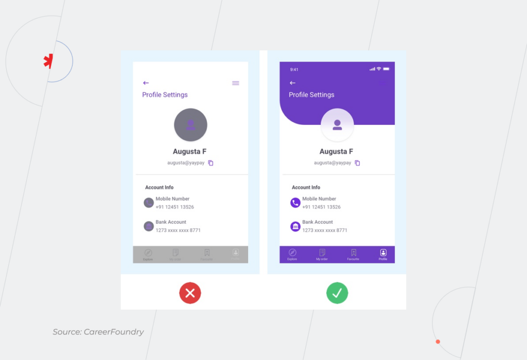 a juxtaposition of two illustrations highlighting the importance of a right choice of colors