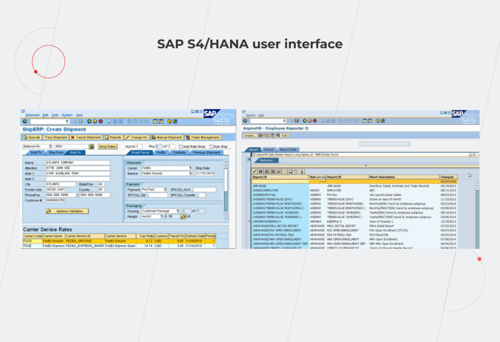 SAP S4/HANA user interface