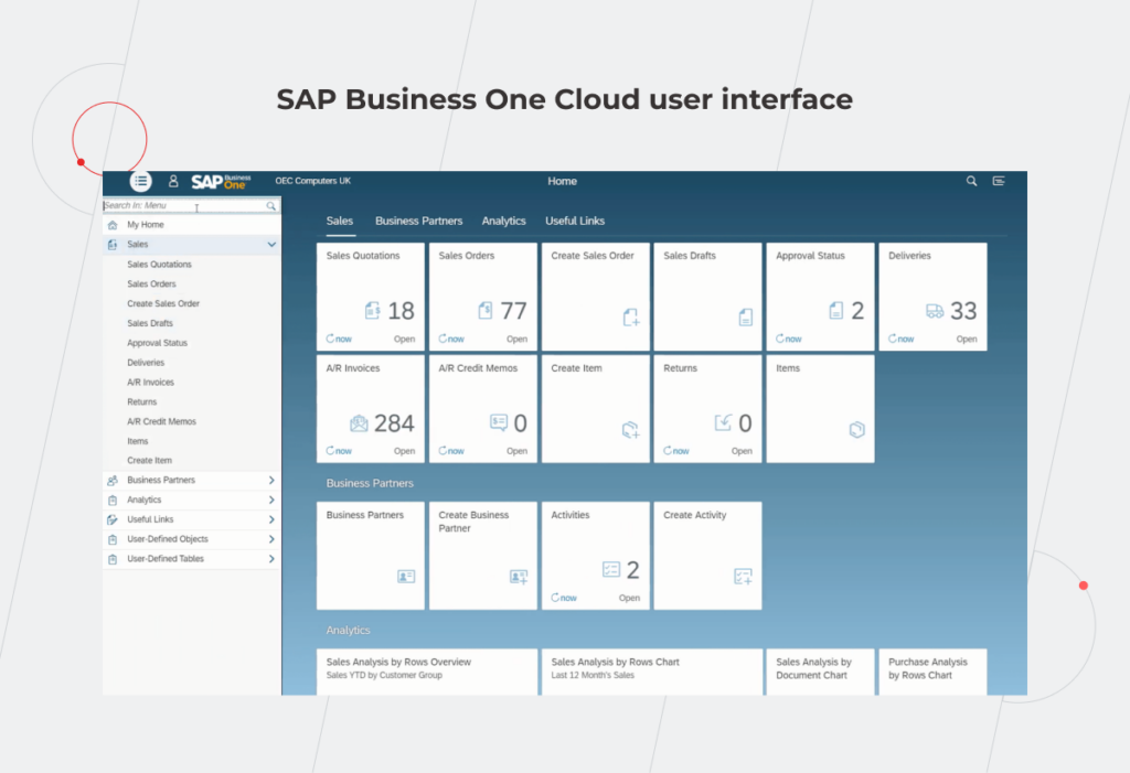 SAP Business One cloud user interface