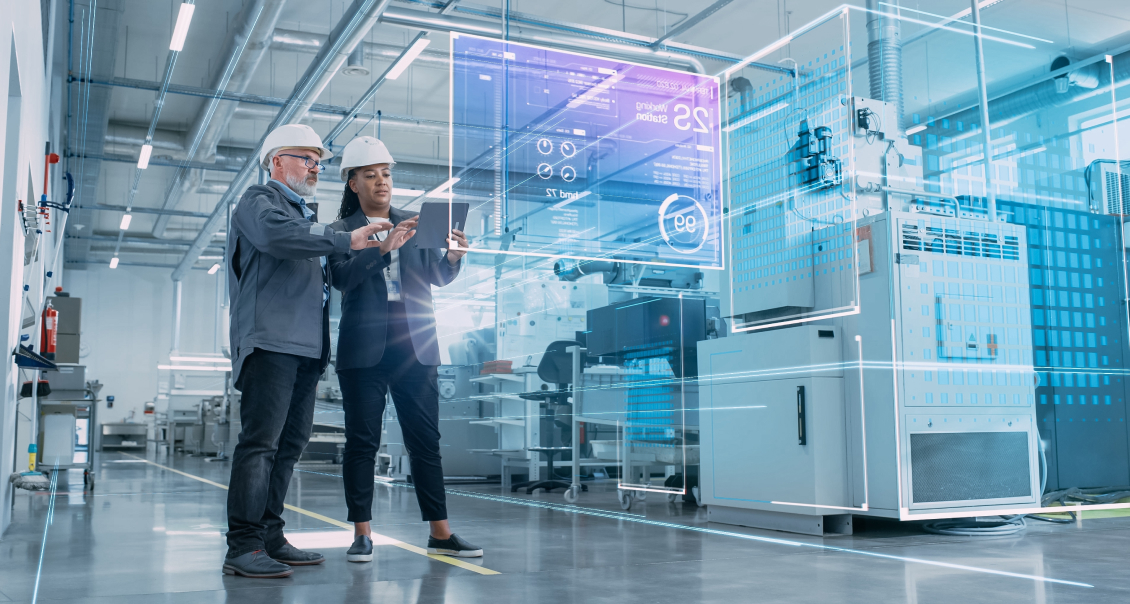 Engineers using augmented reality for smart manufacturing and industrial software solutions