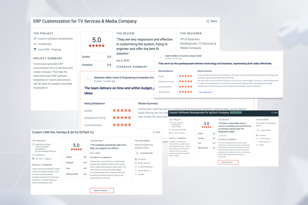 Some reviews of the *instinctools services