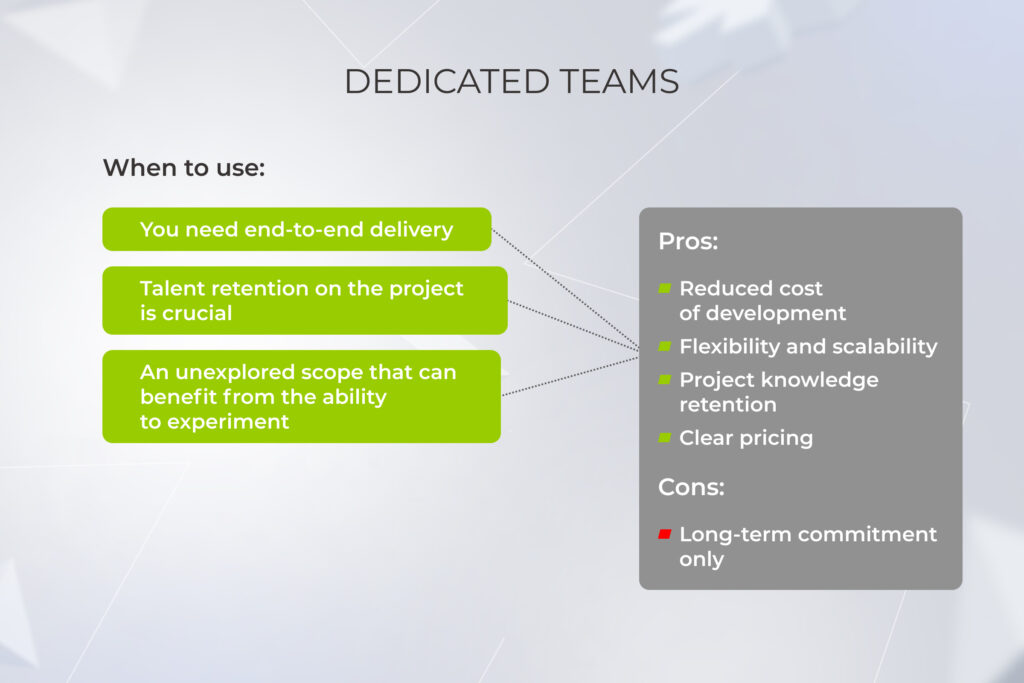 pros and cons of the dedicated team model and when to use it