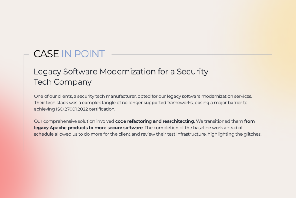 description of a legacy modernization project for a tech company