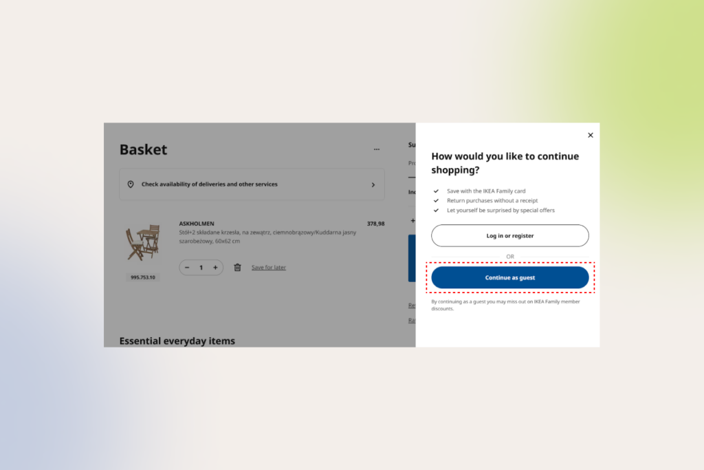 IKEA's checkout process is convenient for both registered and guest users