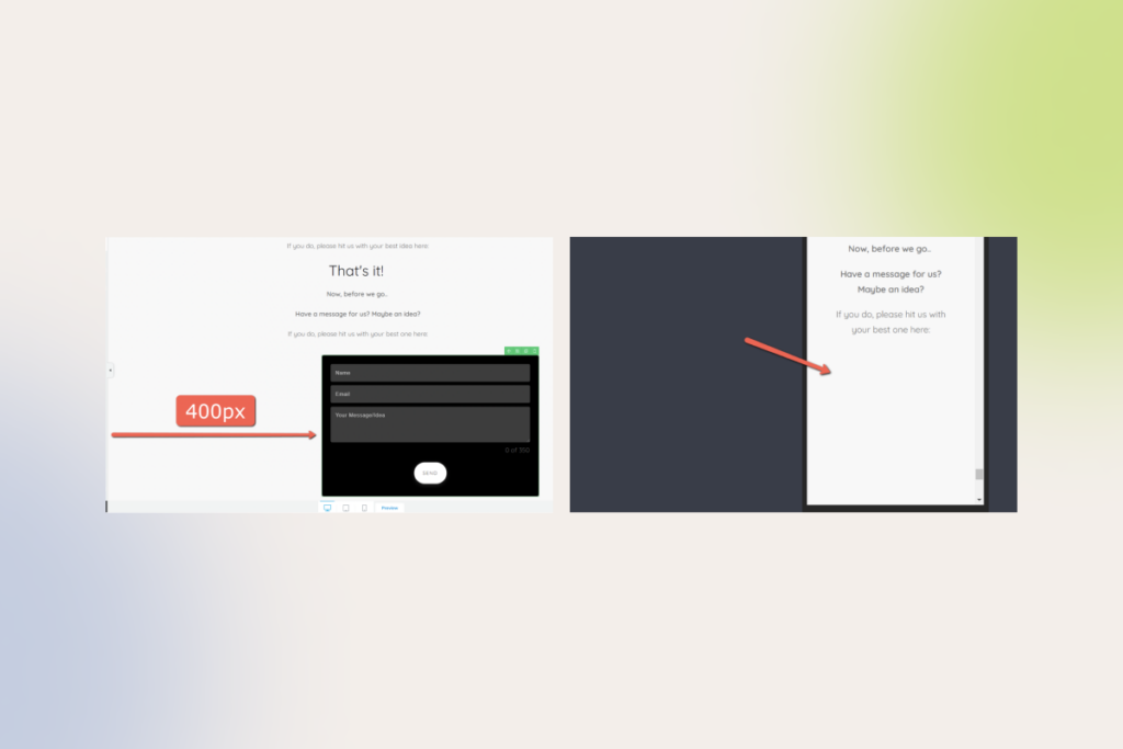 example of a contact form not optimized for mobile devices
