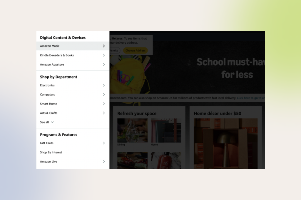 a navigation menu requiring increased cognitive load