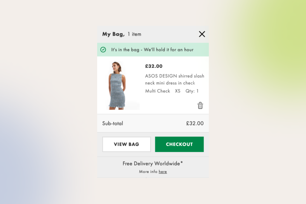 ASOS's Add to Cart popup