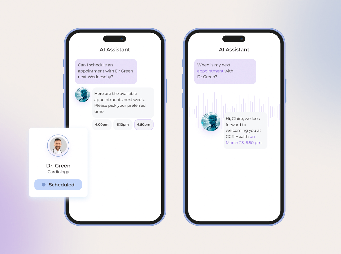 Appointment booking and confirmation with a scheduling AI assistant.