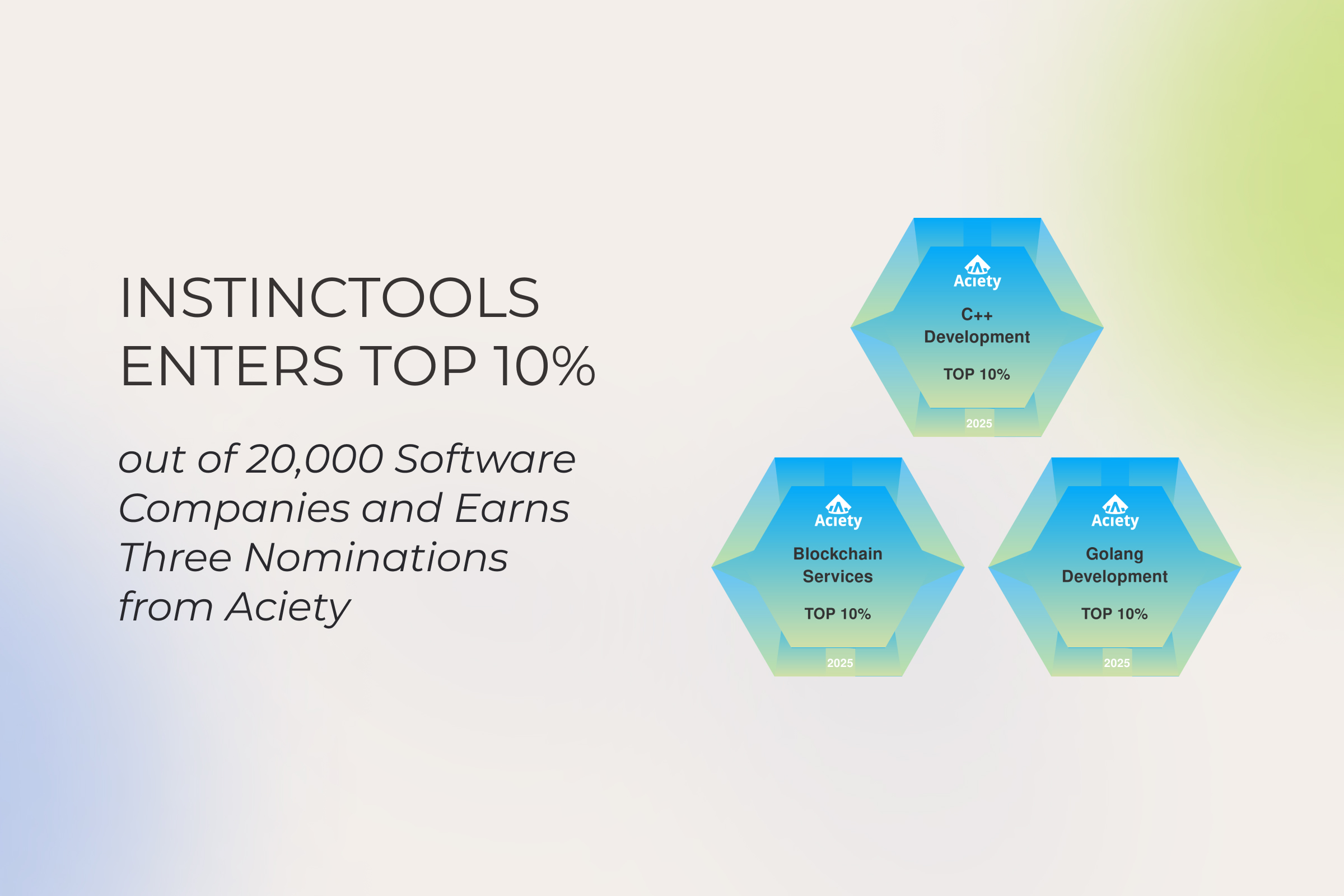 Instinctools Enters Top 10% out of 20,000+ Software Companies and Earns Three Nominations from Aciety