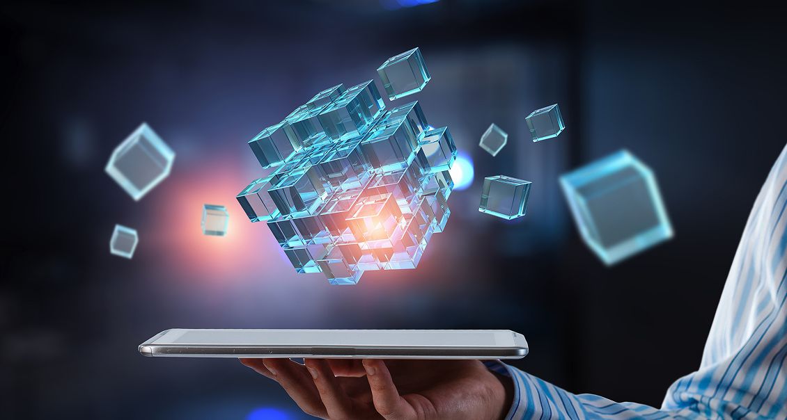 Digital illustration of glowing data blocks, representing secure AI integration and API architecture