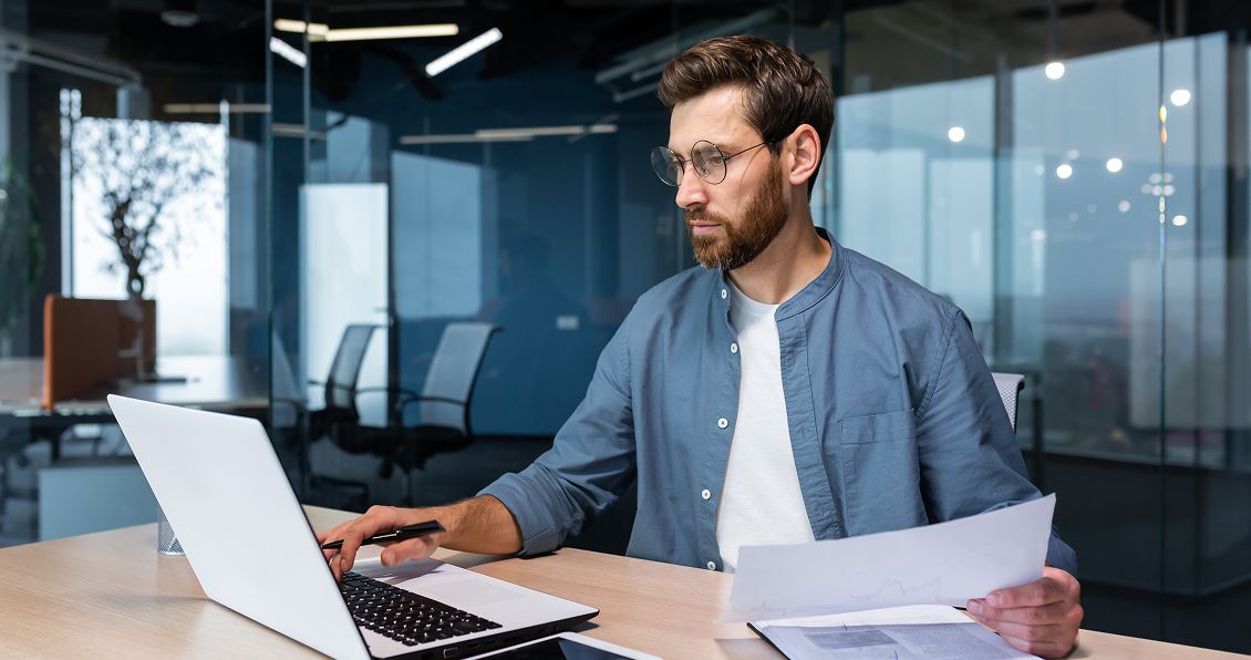 Software engineer works on a laptop