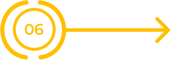 A yellow outlined circle with the number 06 in the center has curved lines around it; a horizontal arrow extends right from the circle, all on a light gray background.