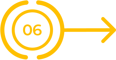 A yellow outlined circle with “06” in the center is intersected by a thick yellow arrow pointing right. Two curved yellow lines partially encircle the left side of the circle. The background is light gray.