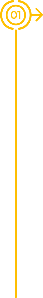 A thin vertical yellow line extends upward, ending at a circular icon containing the number 01 with an arrow pointing right. The arrow and circle are yellow, and the background is light gray, suggesting the start of a numbered sequence or timeline.