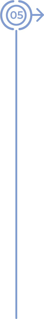 A blue bullseye target with the number 05 inside is at the top left. An arrow points right from the target, while a thin blue vertical line extends straight down from the target, stretching the full length of the image.