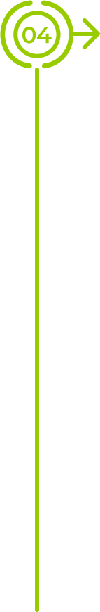 A lime green line runs vertically upward, ending in a target symbol with 04 in the center. An arrow points right from the target, representing step 4 or stage 4 in a process. The background is light gray.