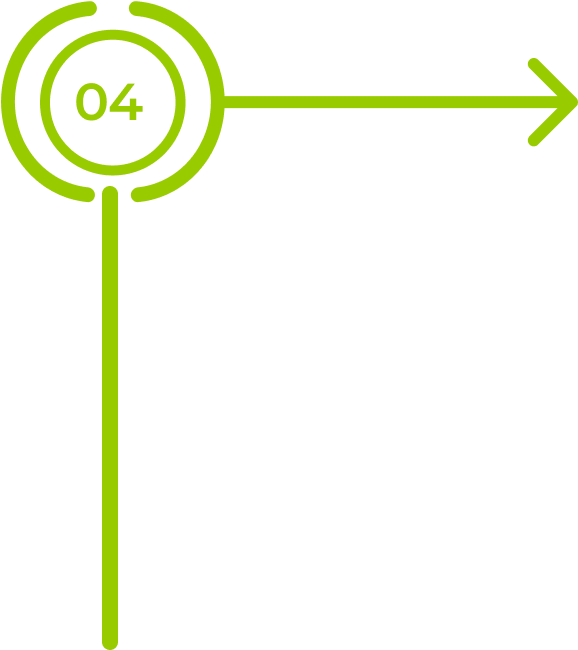 A green outlined circle with 04 inside sits in the top left. A green line extends right from the circle, ending in an arrow, and another line extends down, both on a light gray background.